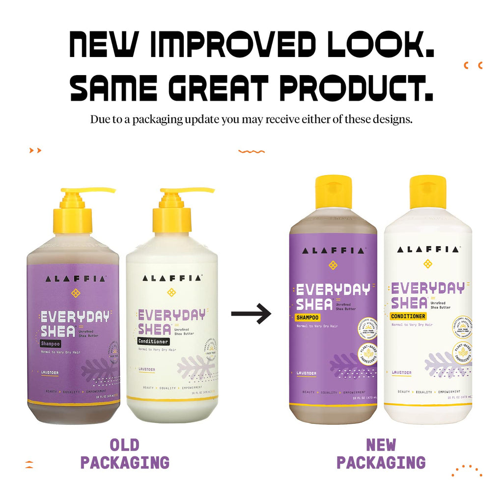 Alaffia Shampoo and Conditioner, Lavender – EveryDay Shea Sulfate-Free Shampoo and Conditioner Set with Shea Butter and Coconut Oil, 32 Oz Ea