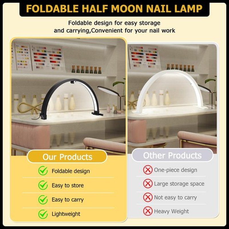 Small nail lamp for desk, half moon light for nail desk with Touch Control, Portable half moon nail lamp with Phone Holder (Black)