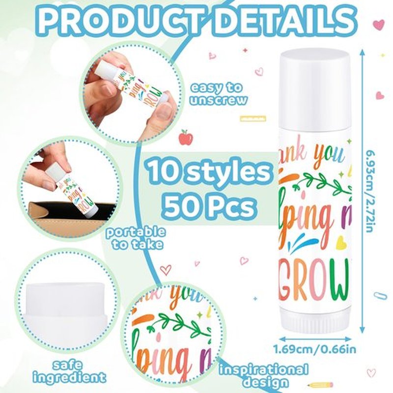 Dunzy 50 Pcs End of Year Teacher Gifts Lip Balm Bulk Teachers Appreciation Gifts Back to School Graduation Party Thank You Lipstick End of Year Classroom Gifts for Students Basket Stuffer