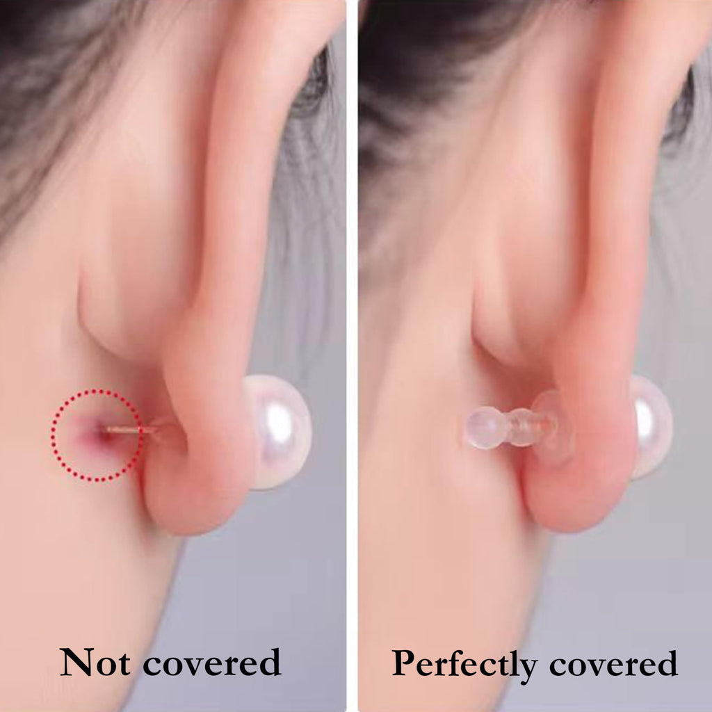 Impenetrable Soft Big-Long Earring Backs for Pierced Ears, 50pcs, TPE Medical Grade Material, Comfort Fit for All Earrings (Double Balls)