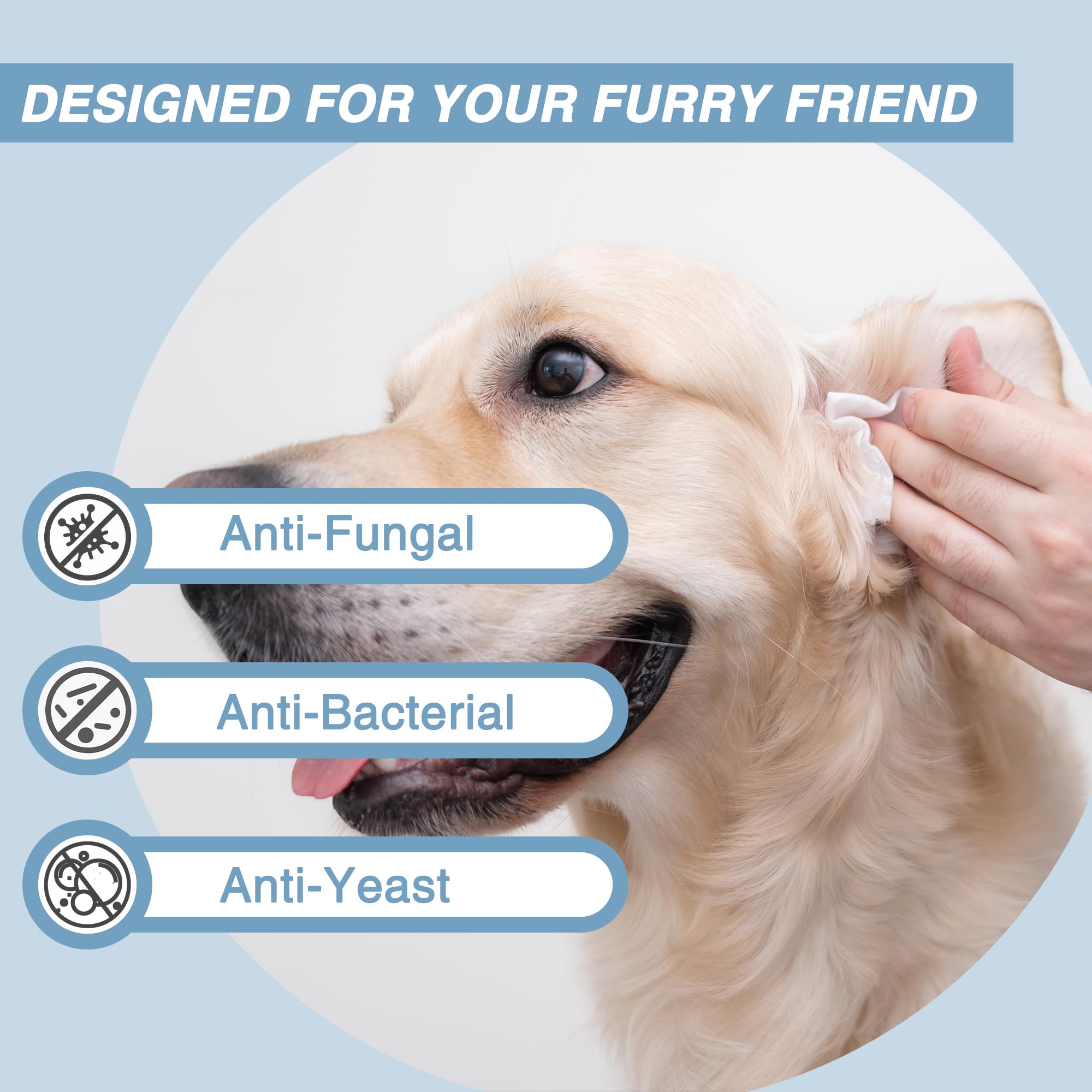 Natouch Antifungal and Antibacterial Wipes for Dogs & Cats, Dog Yeast Infection Treatment Wipes, All Natural Grooming Wipes for Cleaning, Help with Hot Spots, Ringworm, and Skin Infections, 160 Count