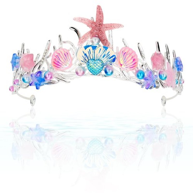 Mermaid Tiara for Women Pearl Mermaid Crown Adult Mermaid Headband Hair Accessories Costume women Mermaid Purple Blue Pink Tiaras Seashell Starfish Fish Tail