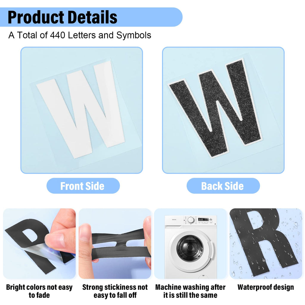 Lucomb 10 Sheets 440 Pieces Iron on Letters, 2 Inch Heat Transfer Vinyl Letters with A-Z PU Alphabets Sticker for Fabric, Clothing T-Shirt Printing DIY Craft