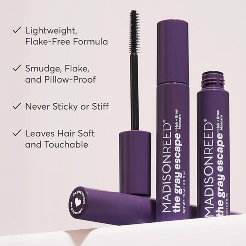 Madison Reed Gray Escape Hair & Brow Mascara - Quick-Dry, Smudge-Proof Coverage for Roots & Brows, Dark Brown, 15mL