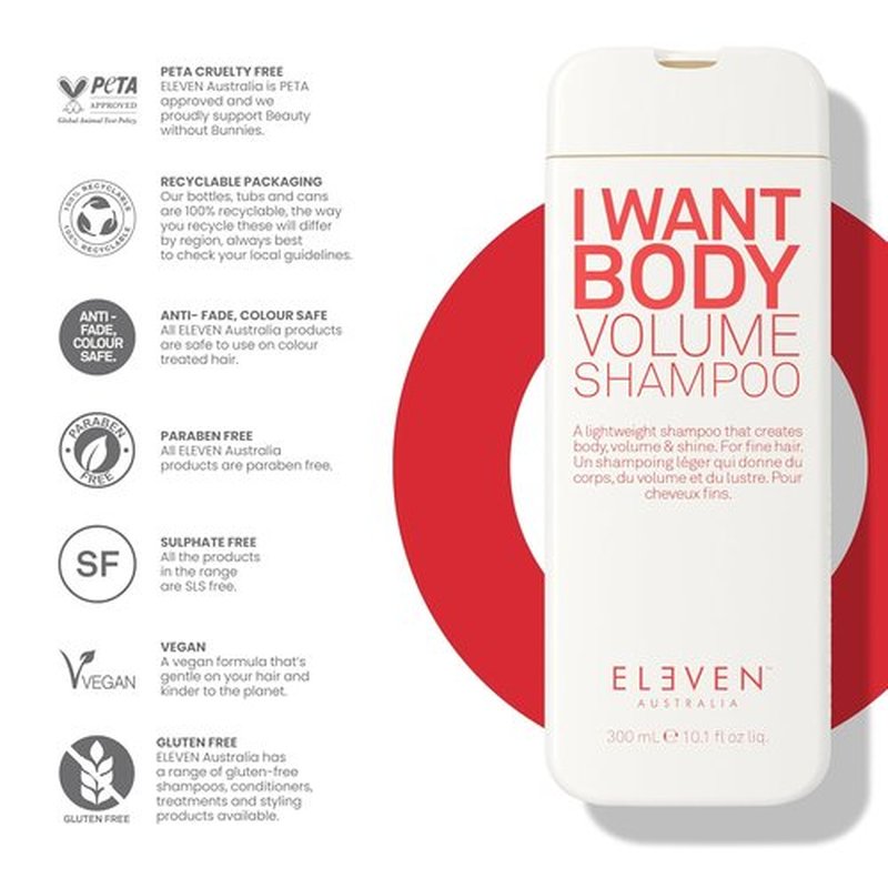 **ELEVEN AUSTRALIA I Want Body Volume Shampoo - Volumizing & Thickening Formula for Fine Hair, Sulfate-Free**