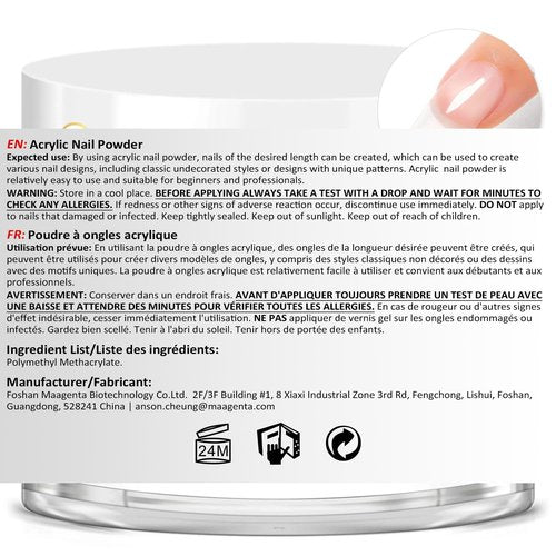 AIMEILI Clear Nail Acrylic Powder Nail Powder System for Acrylic Nails Extension French Nails Manicure Nail Carving No Need Nail Lamp Long-Lasting 60g