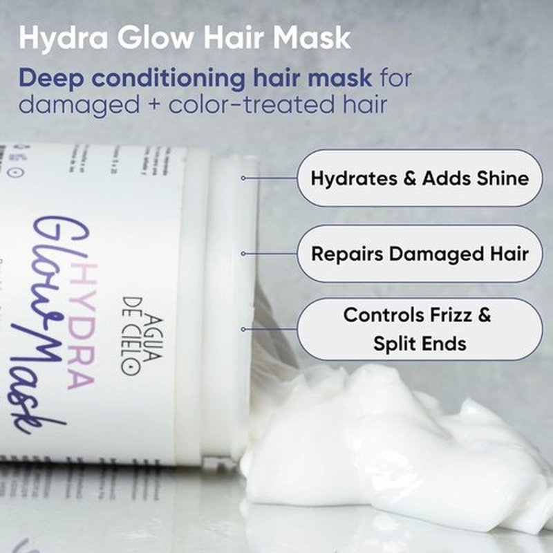 Agua de Cielo Hydra Glow Mask - Deep Conditioning Hair Mask for Dry, Damaged Hair | Strengthens, Hydrates & Reduces Frizz - 16 Oz