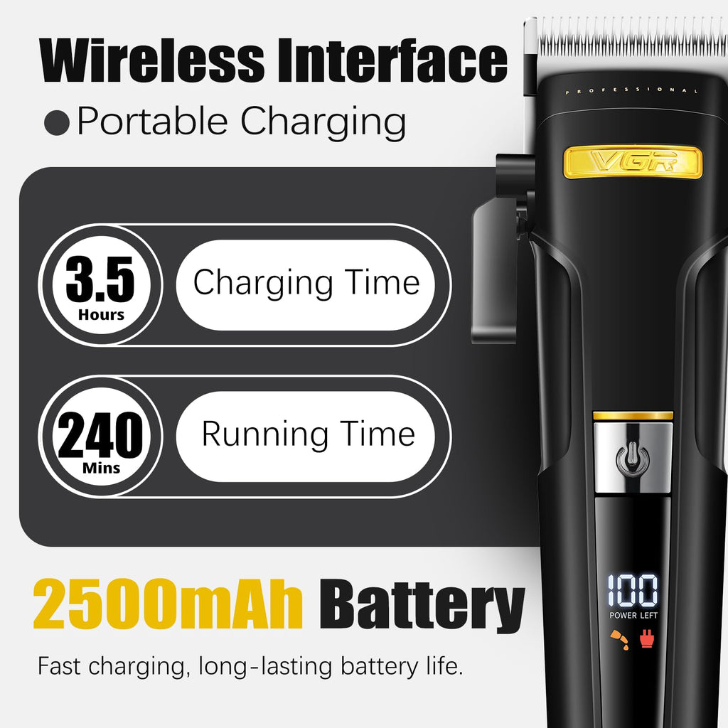 VGR 694S2 Professional Hair Clippers for Men - Cordless Barber Clipper & Trimmer Set with Charging Dock, 440 Min Runtime & LED Display - Rechargeable Hair Cutting Kit for Barbers & Home Use(Black)