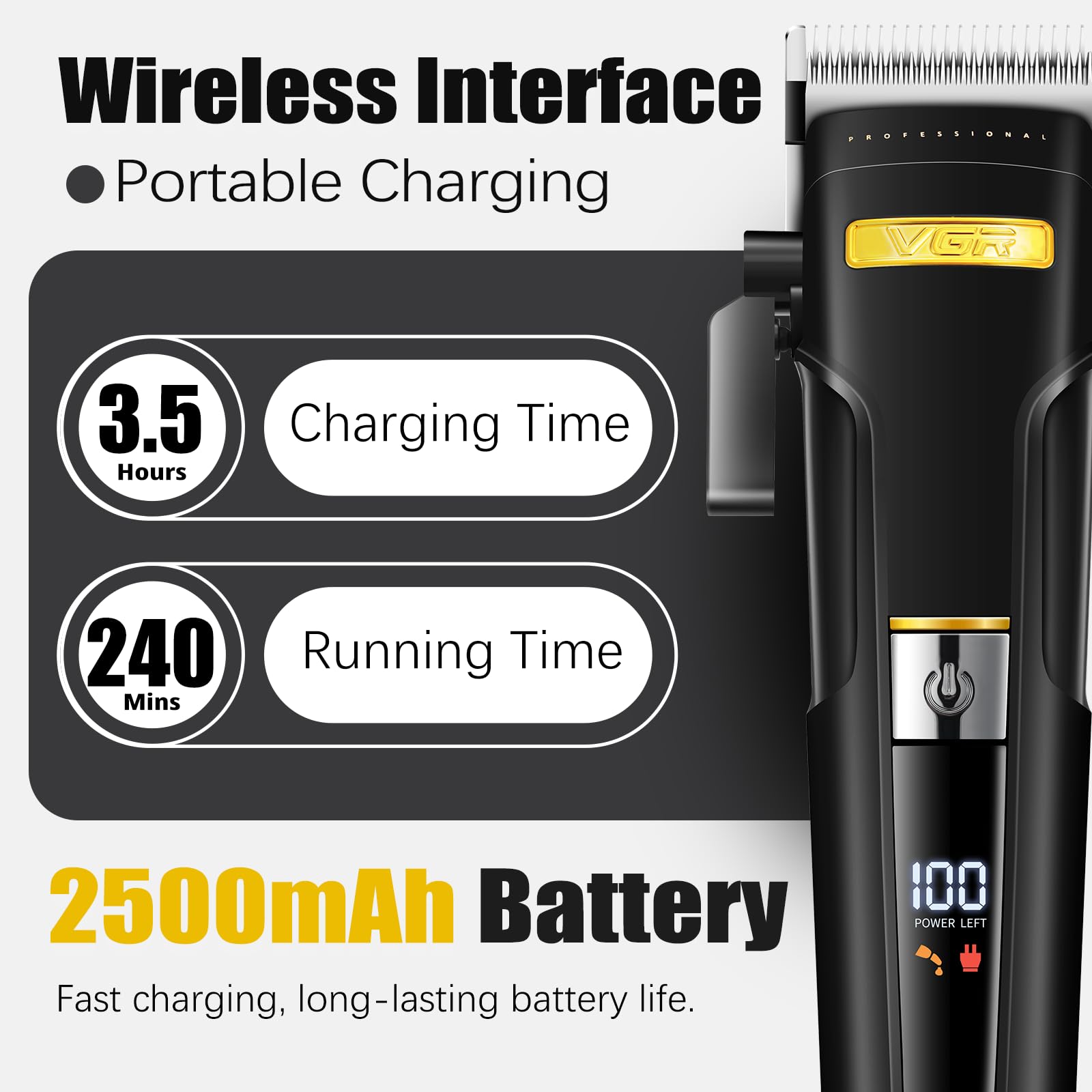 VGR 694S2 Professional Hair Clippers for Men - Cordless Barber Clipper & Trimmer Set with Charging Dock, 440 Min Runtime & LED Display - Rechargeable Hair Cutting Kit for Barbers & Home Use(Black)