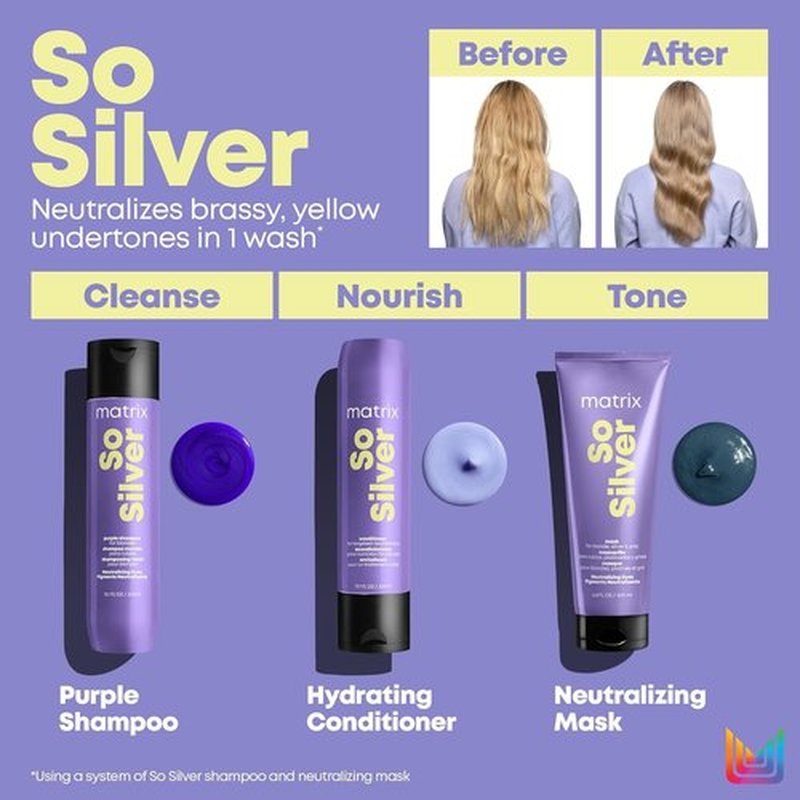 Matrix So Silver Deep Conditioning Conditioner - Repair Dull Blonde & Silver Hair | Vegan, Non-Color Depositing, 8.5 oz