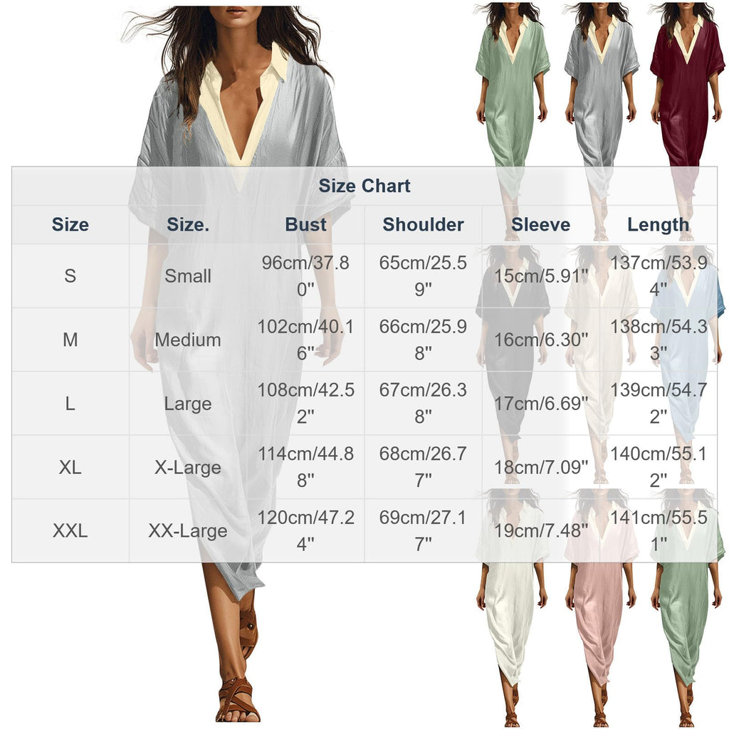 Linen Dress Women Casual Short Sleeve Fashion Beach Dresses V-Neck Lightweight Split Flowy Sundresses