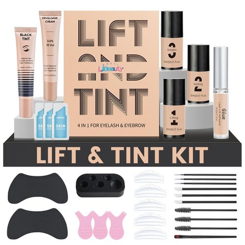 Libeauty Lash Lift and Color Kit Black with Full Tool Set Brow Lamination and Color Kit Vacuum Pump Design for Beginner & Eyelash Artist Easy To Use At Home & Salon (With lash lift liquid glue)
