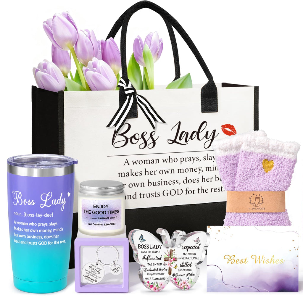 Thank You Gifts for Women, Boss Day Gift Set w/Canvas Tote Bag Tumbler, Birthday Christmas Appreciation Gift Basket for Women