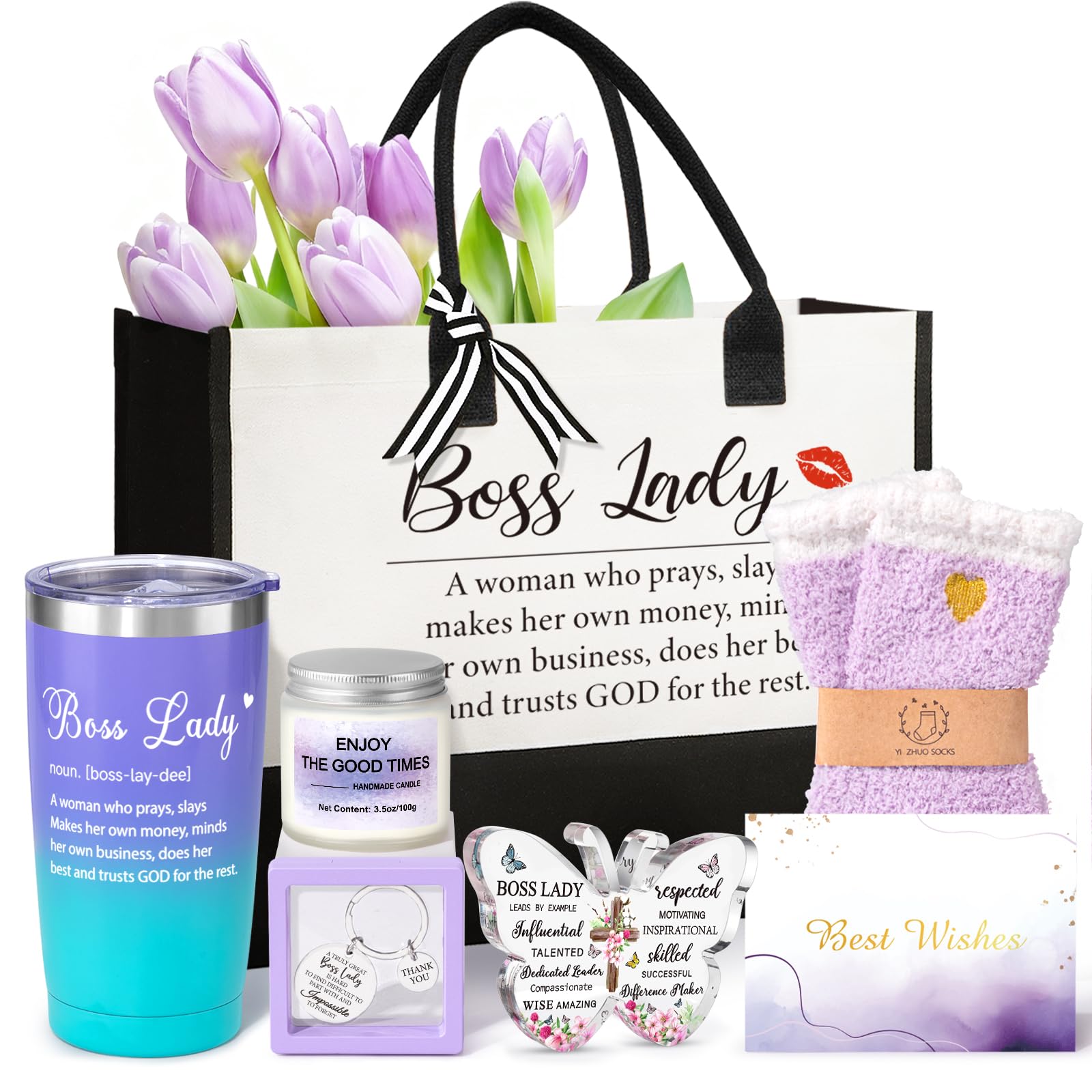 Thank You Gifts for Women, Boss Day Gift Set w/Canvas Tote Bag Tumbler, Birthday Christmas Appreciation Gift Basket for Women