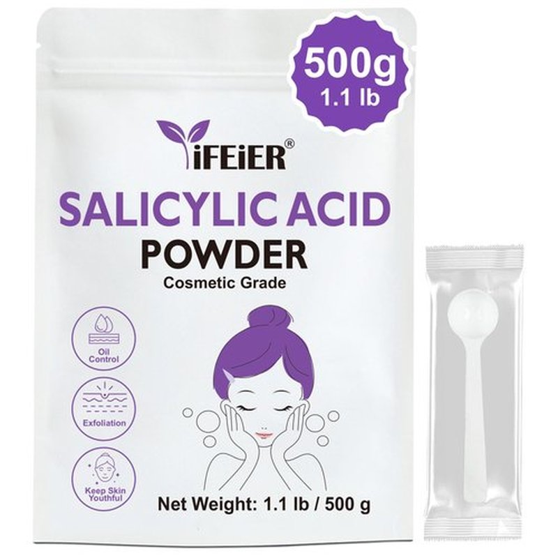 iFEiER Pure Salicylic Acid Powder | Cosmetic Grade Salicylic Acid 1.1 LB (500 g) | Original Ingredients for DIY BHA Exfoliant for Skincare, Body, Hair & Industrial Use | Make Serum