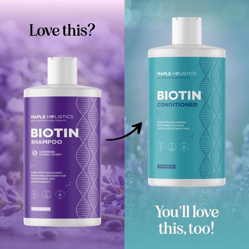 Lavender Biotin Shampoo for Thinning Hair - Volumizing Shampoo for Fine Hair with B Vitamins Rosemary Argan Primrose & Tea Tree Oils - Paraben Silicone and Sulfate Free Vegan Formula (16 Fl Oz)