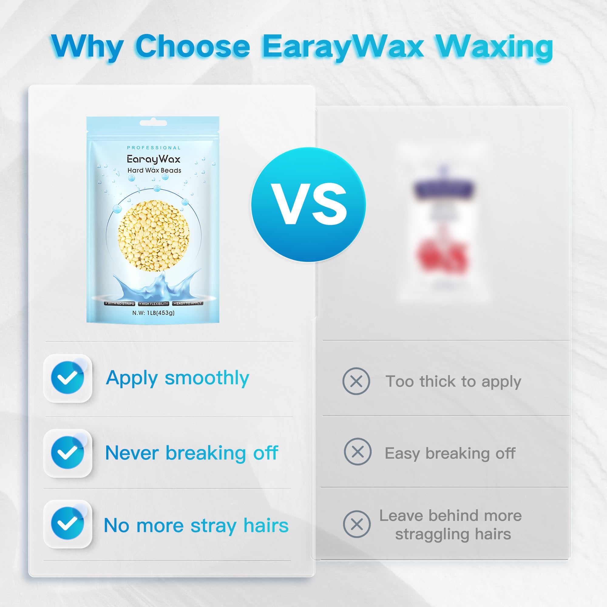 EARAYWAX Hard Wax Beads, 1lb, for Hair Removal, Refill Wax Beans for Sensitive Skin, At-Home Waxing for Women and Men