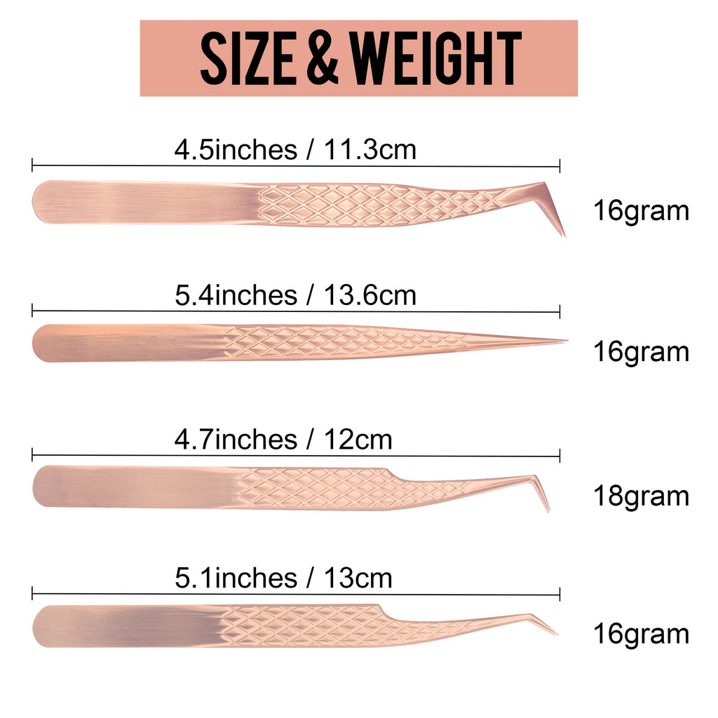 Fiber Tip Lash Tweezers For Eyelash Extension 4 Pcs Tweezers Professional Artist Tech Work Kit Tools,Best Volume Eyelash Lashes Extensions Precision Supplies Volume Boot 90 45 Degree(Gold)