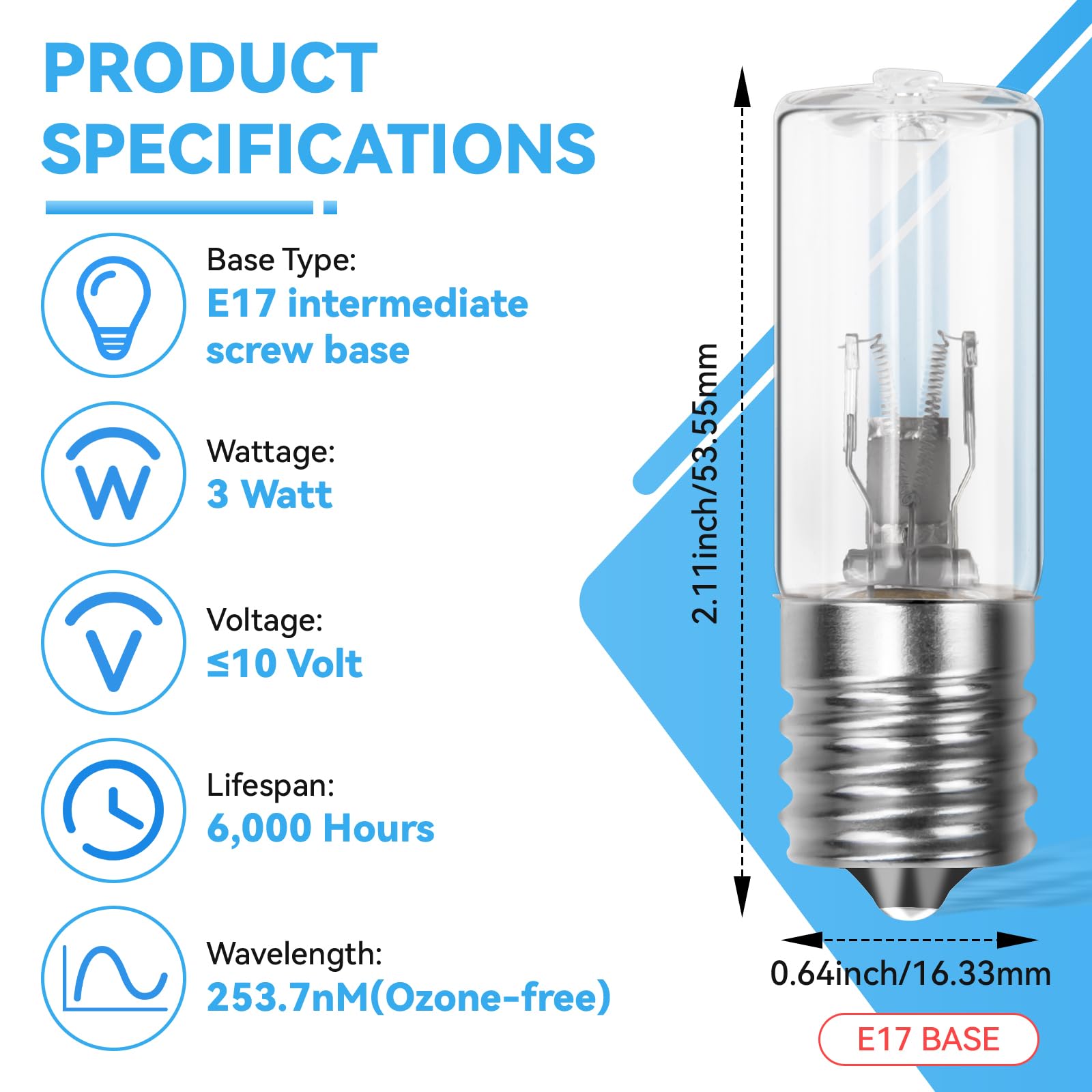 HWEIUA 3W LB1000 UV-C Replacement Bulb for Germ Guardian GG1000, GG1000CA, GG1100, GG1100B, GG1100W, LB-1000, GGH200, 661000CA Air Purifier UV Light Replacement, 2 Pack