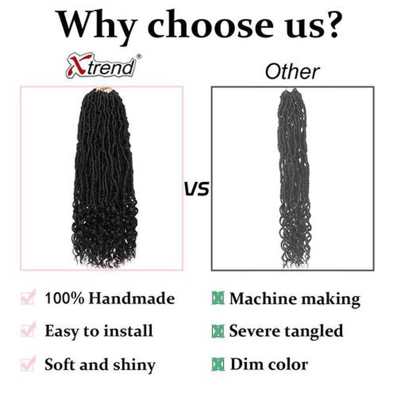 14 Inch Faux Locs Crochet Hair 7 Packs New Goddess Locs Crochet Hair Pre-Looped Nu Locs with Curly Ends Natural Black Synthetic Soft Locs Crochet Hair Extensions (12Strands/pack 1B#)