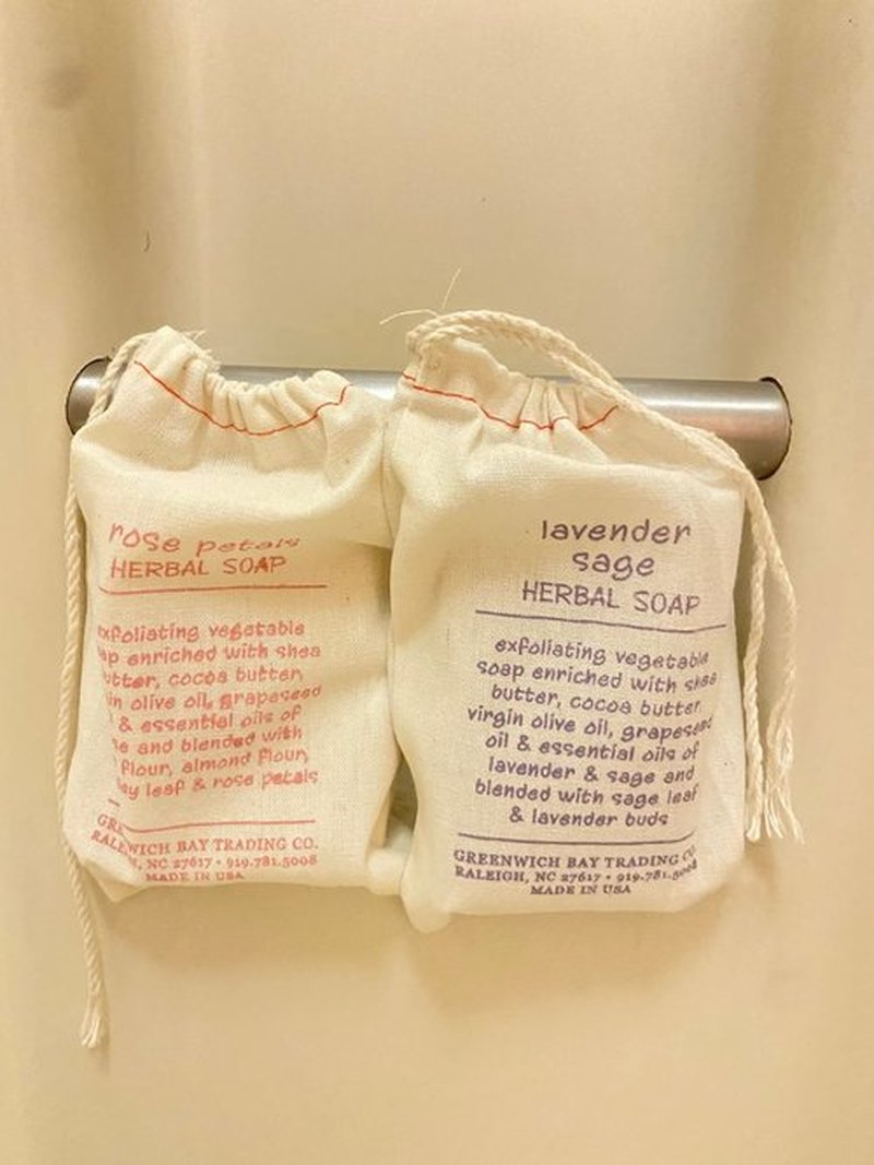 Greenwich Bay Trading Set of 2 Herbal Soaps Lavender Sage and Rose Petal - 6.4 Oz Bars Wrapped in Drawstring Cloth Sacks-Enriched with Shea Butter, Virgin Olive Oil and Fresh Botanical Scents