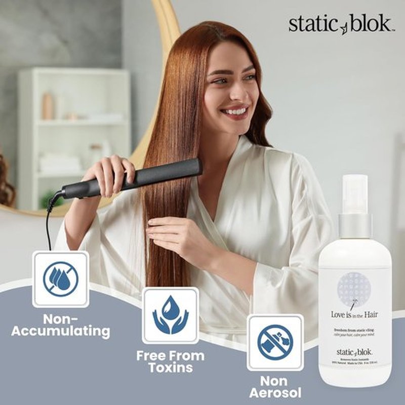 Static Blok Anti-Static Spray for Hair - Eliminate Static Cling & Flyaways - 8oz All-Day Freshness