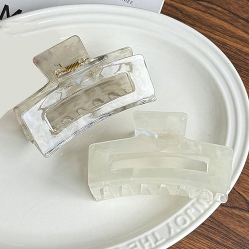 Textention Cellulose Acetate Hair Clips for Women, Rectangle Tortoise Shell Celluloid Strong Hold Claw Clips for Thin Thick Hair, Barrette Jaw Clamp Styling Accessories for Ladies Mother (2 Pack)