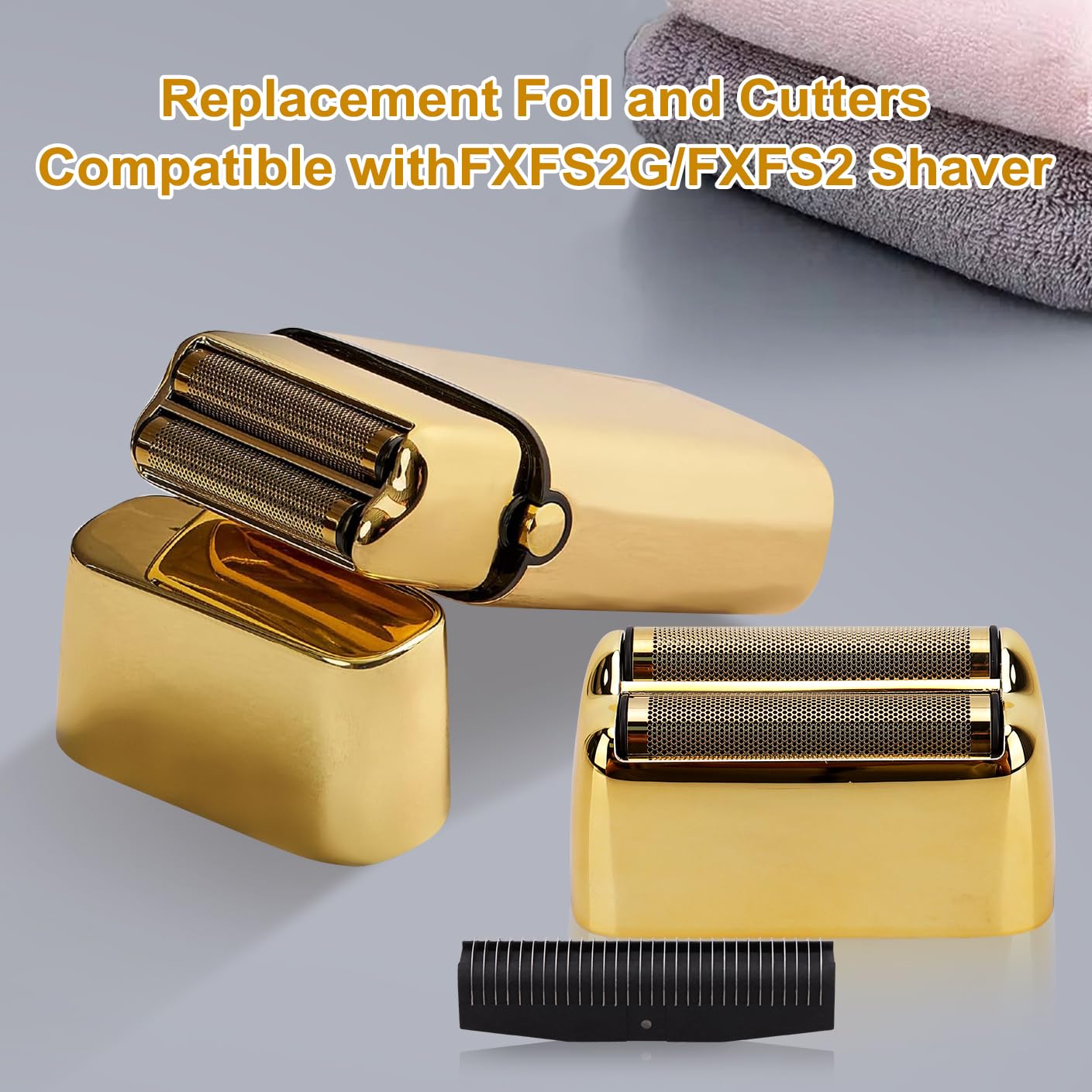 Replacement Foil and Cutter Head - Compatible with Baby*liss Foil Shaver，Double Foil Shaver Replacement Head, Compatible with BaBy*lissPRO trimmer Barberology FXFS2 Electric Razors(Gold)