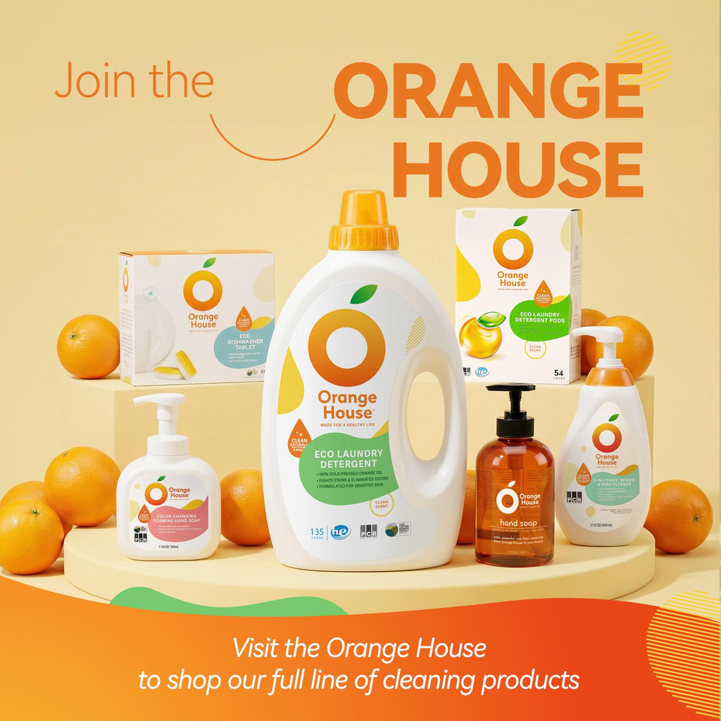 ORANGE HOUSE Natural Liquid Hand Soap, Food-Grade Orange Oil Moisturizing Hand Wash, Plant-Based & Hypoallergenic, Gentle on Skin, Non-Toxic Citrus Scented Soap, 12 Fl Oz (6 Pack)