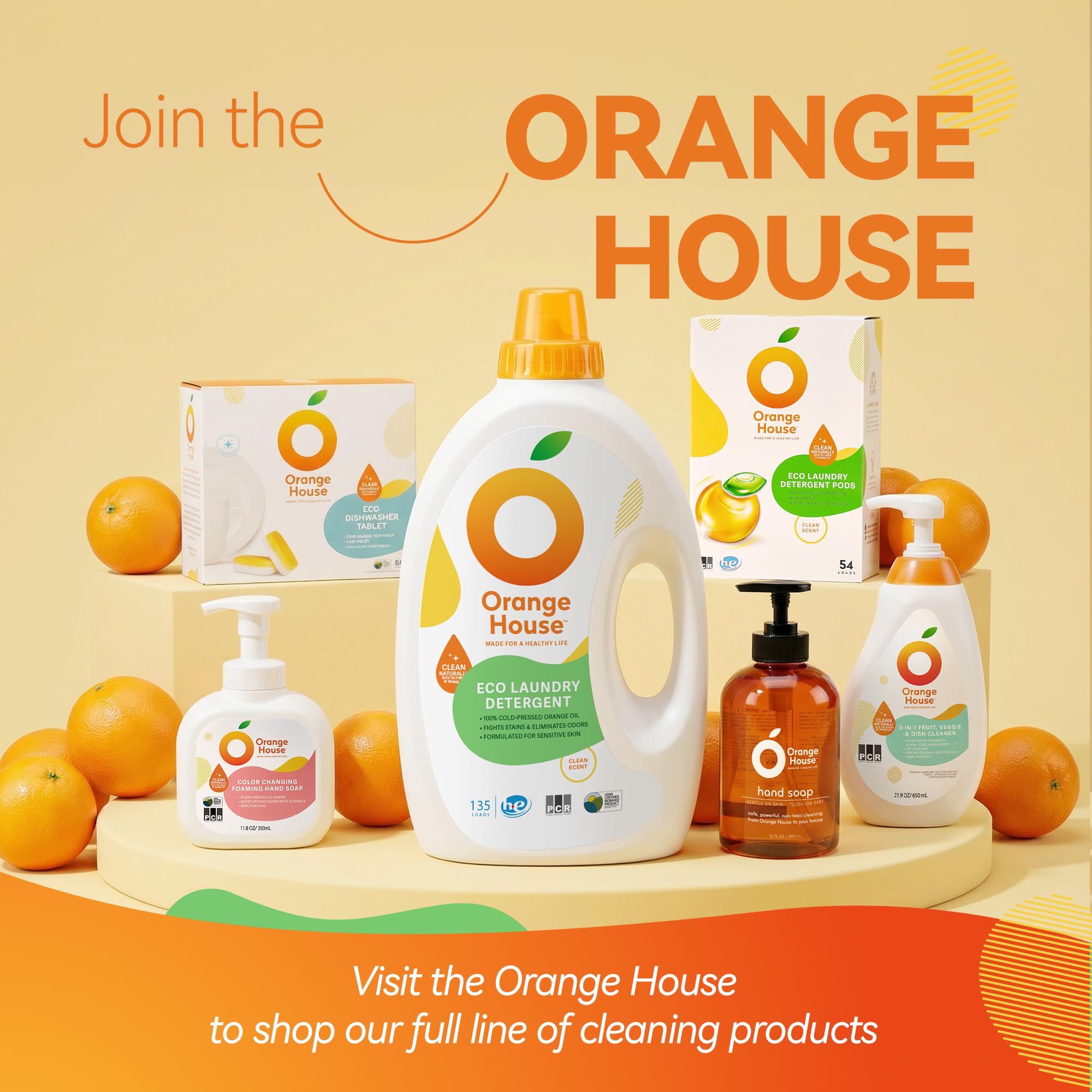 ORANGE HOUSE Natural Liquid Hand Soap, Food-Grade Orange Oil Moisturizing Hand Wash, Plant-Based & Hypoallergenic, Gentle on Skin, Non-Toxic Citrus Scented Soap, 12 Fl Oz (6 Pack)