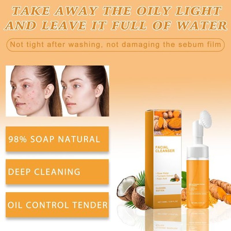 3PCS Turmeric Wash And Care Three Piece Set, Turmeric Trio: Facial Wash, Cleansing Mousse & Soap for Skin Care, Cleansing Exfoliating Pads, Turmeric Cleansing Skincare Set for Face & Body