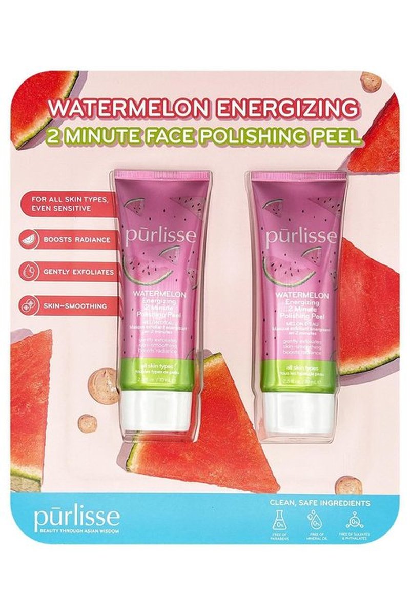 Purlisse Watermelon Energizing 2 Minute Polishing Peel, Cruelty-free, Paraben & Sulfate-free, Brightening & Smoothing, 2 Pack
