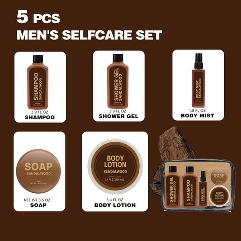 Skiennix Sandalwood Gift Set - 6-Piece Travel Toiletry Kit for Men | Perfect for Birthdays & Anniversaries