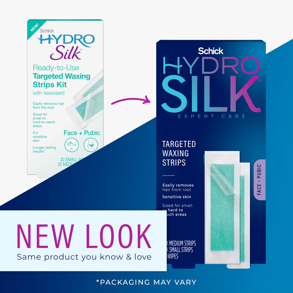 Schick Hydro Silk Targeted Waxing Strips | Soft Wax Strips for Body + Pubic Hair Removal, Eyebrow & Lip Waxing Strip, Bikini Wax Kit for Women