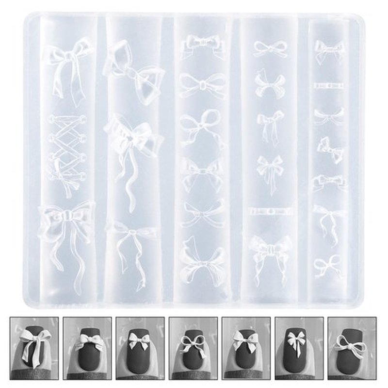 Bow Silicone Nail Molds, 3D Mix Bows Nail Stencils Silicone Molds Carving Bow Knots Design Template Art Accessories Tools for Charms Art Decorations