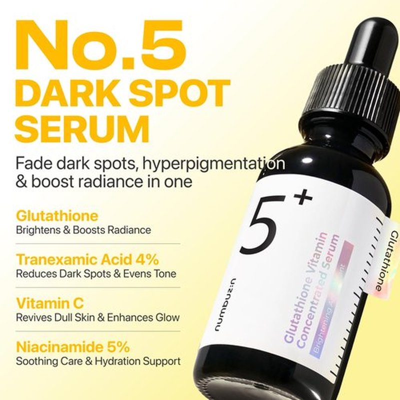 Numbuzin No.5 Vitamin Serum - Dark Spot Care with Glutathione & Niacinamide | 1.01 fl oz for Radiant Glow