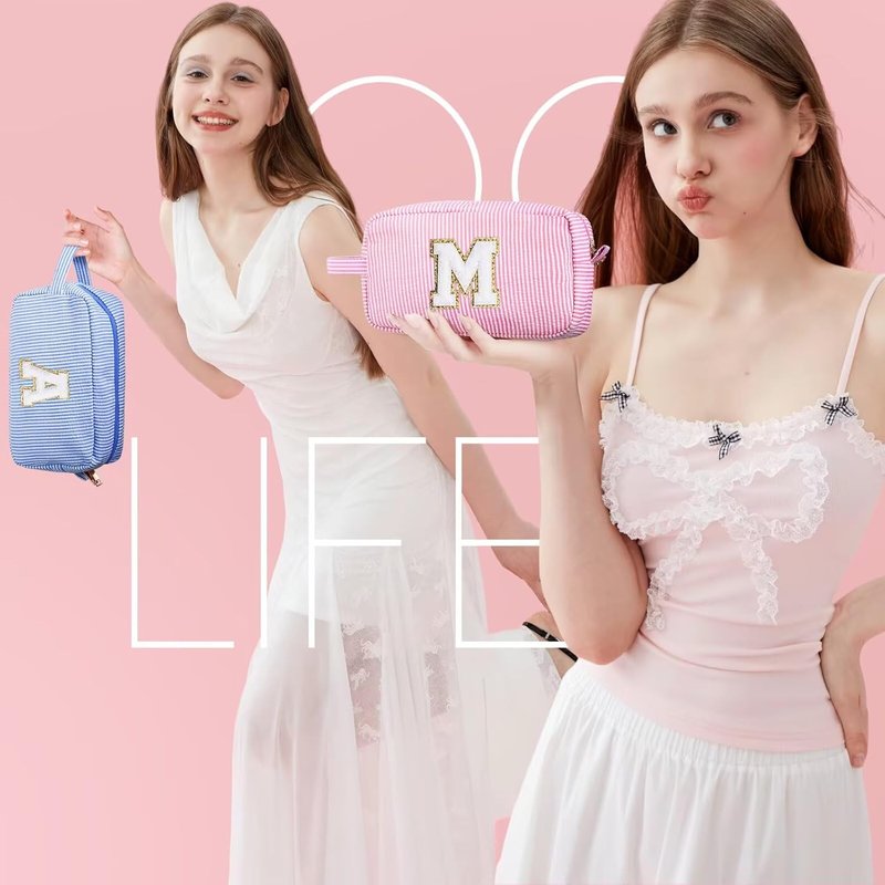 YOOLIFE Personalized Makeup Bag - Stylish Cosmetic Pouch for Women & Girls | Pink A
