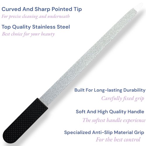 Professional Sapphire Black Nail File – 6.7" Stainless Steel, Double-Sided Metal File, Ergonomic Non-Slip Handle, for Natural, Gel, Acrylic Nails, Manicure & Pedicure Tool