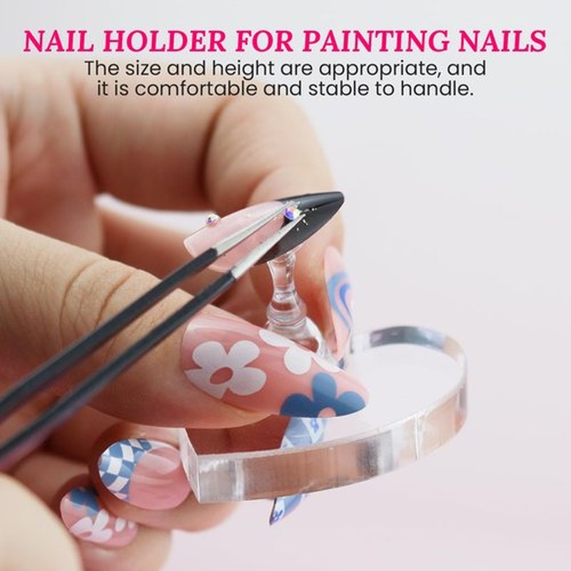 ESUOHYM Wooden Stand for Nails Art Display Practice 2 Set, 1 Heart Shaped Acrylic Magnetic Nail Stand, Fake Nail Holder with 200 Pieces Double-sided Tape, For Home DIY Salon Supplies (Wood, Large)