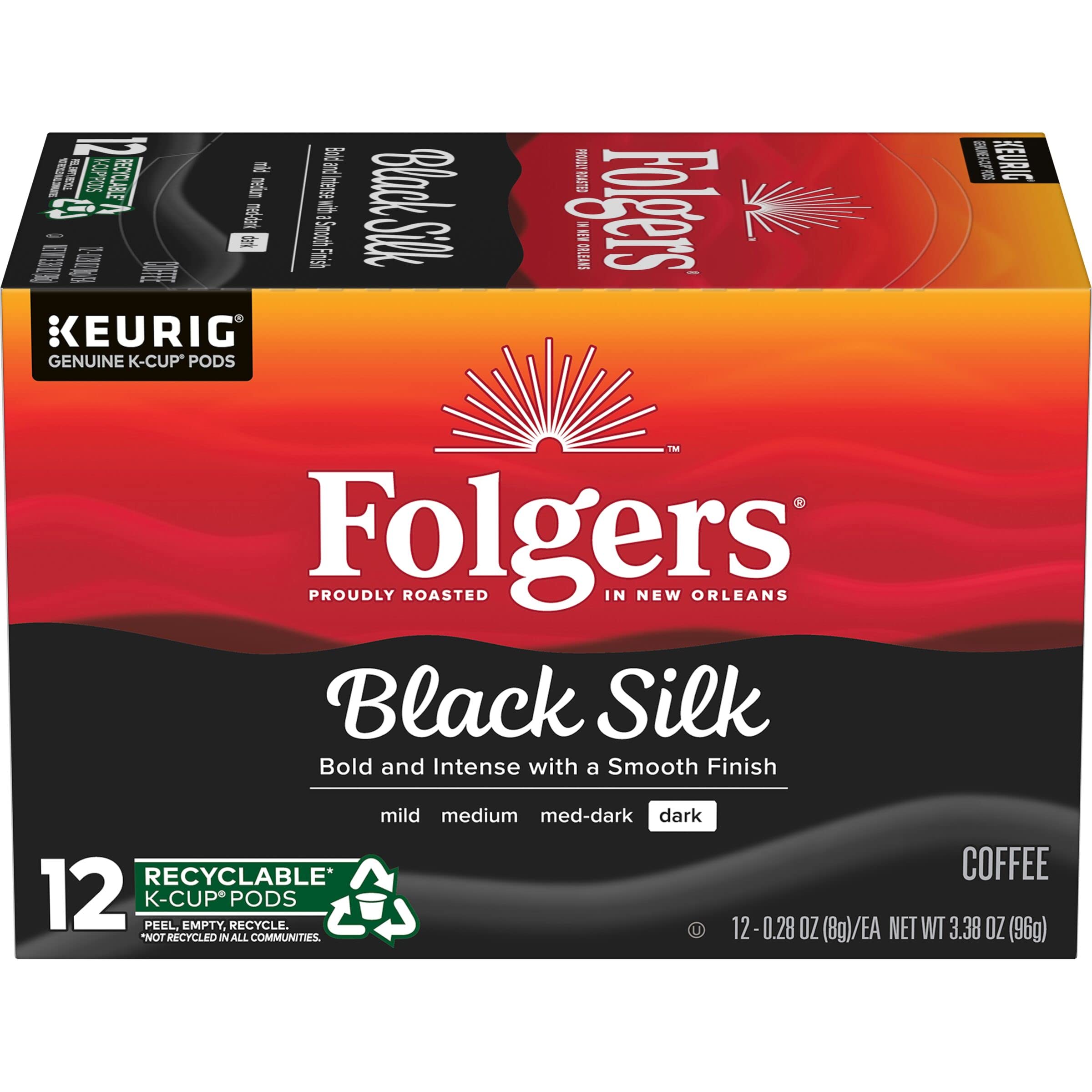 Folgers Black Silk Coffee, Dark Roast, Keurig K-Cup Pods, 72 Count