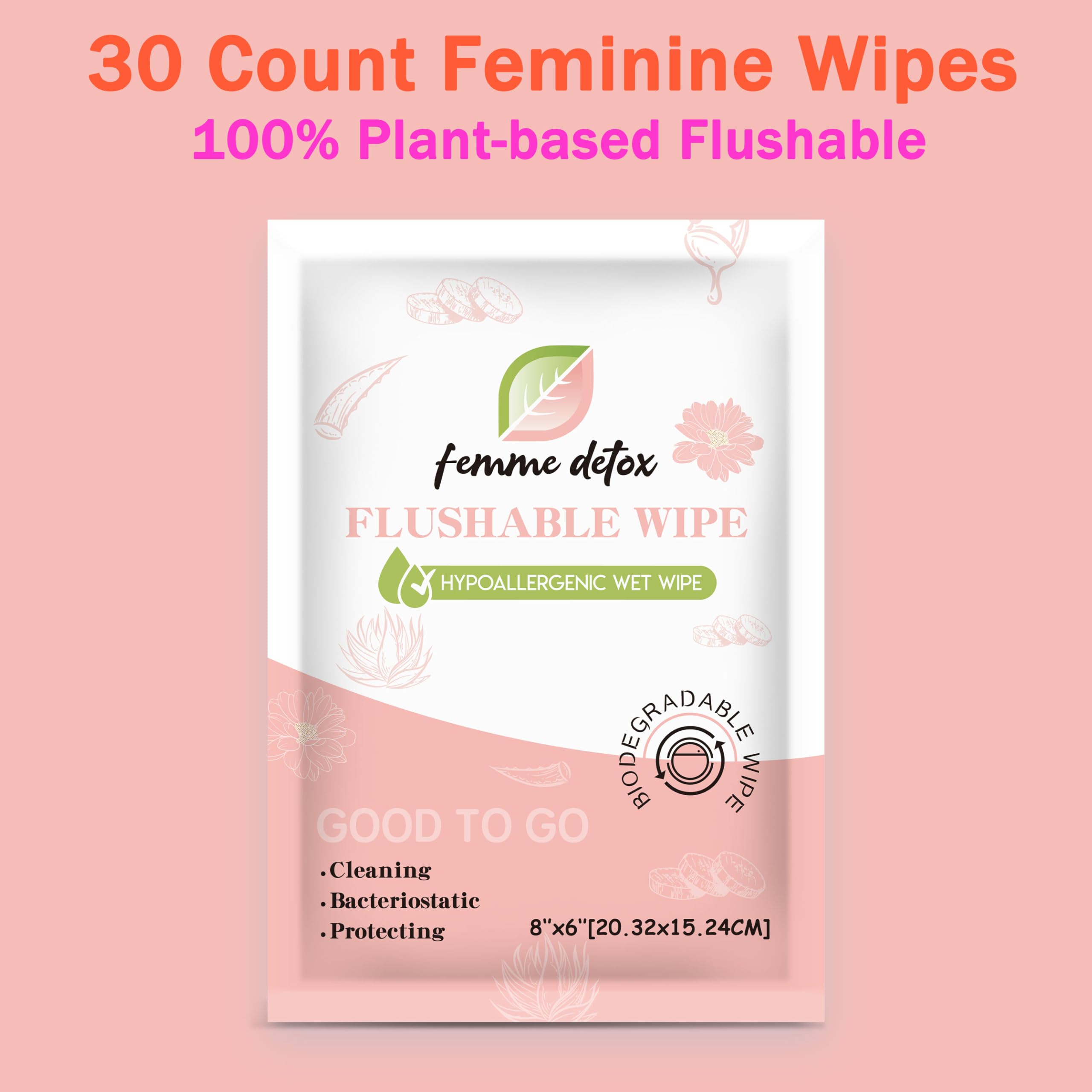 30 Count Flushable Feminine Wipes pH-Balanced & Unscented for Sensitive Skin | Individually Wrapped, Septic-Safe, Aloe-Infused | Travel & Home Use