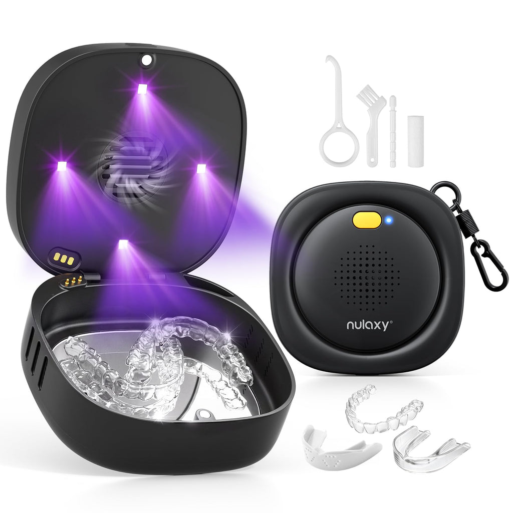 Nulaxy UVC Retainer Case with Fan, Magnetic Closure Aligner Case Includes Vent Holes and Mirror, Portable Retainer Box with Removal Tool and Brush Compatible with Invisalign Retainer Slim Aligner