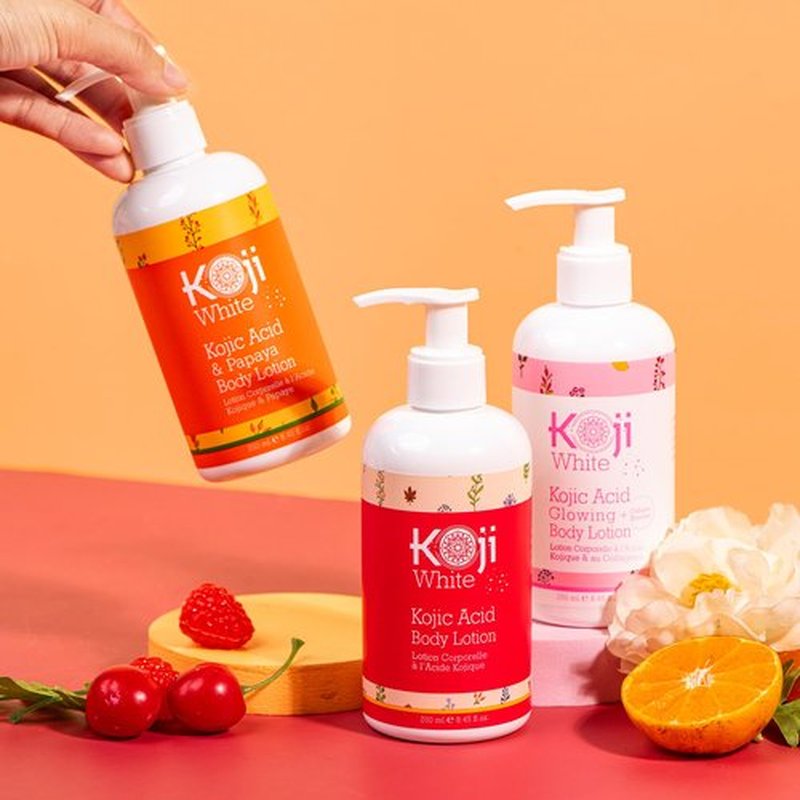 Koji White Kojic Acid & Papaya Body Lotion - Exfoliating, Hydrating, Moisturizing, Skin Care for Sun-Damaged Skin, Vegan, Paraben-Free, 8.45 Fl Oz (1 Bottle)