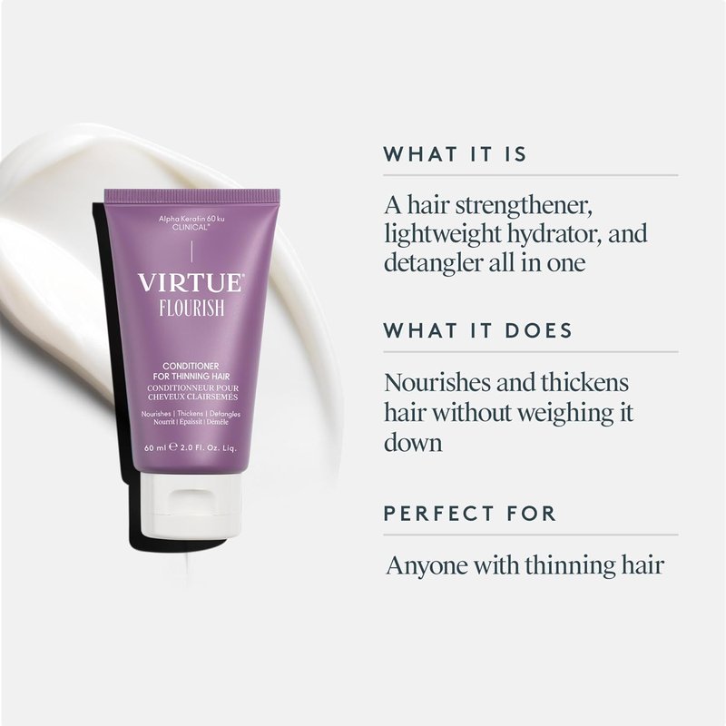 VIRTUE Flourish Conditioner - Sulfate-Free Hair Growth Formula for Fine, Thinning Hair | Color Safe, Detangles & Thickens