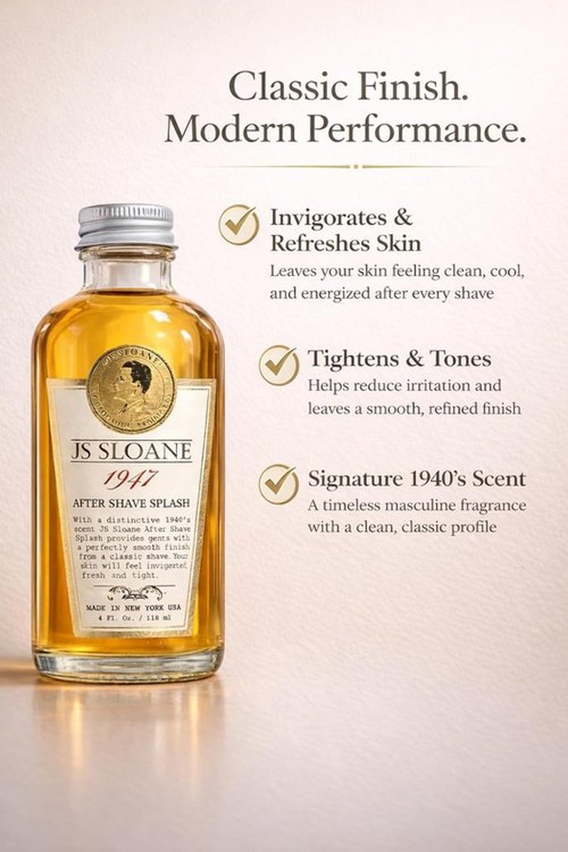 JS Sloane 1947 After Shave Splash for Men - Classic Barbershop Refreshing Toning Aftershave, 4 oz