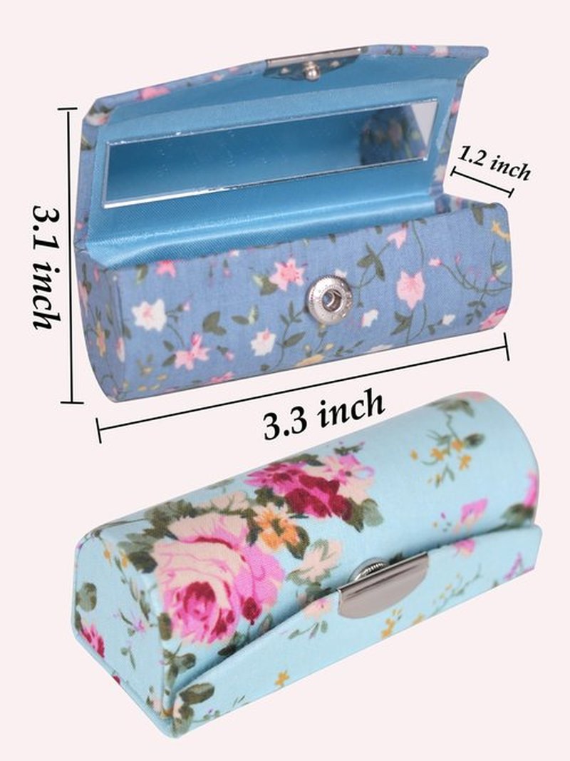 Bleiou 12 Pcs Lipstick Case with Mirror Floral Design Lipstick Holder Flower Printing Lip Stick Box (Pattern A)