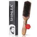 Boar Bristle Hair Brush for Men, Beard Brush with Wooden Handle for Beards Mustaches Grooming, and Soften Facial Hair, Slick Back Hair Brush for Thick & Fine Hair, Great Gift