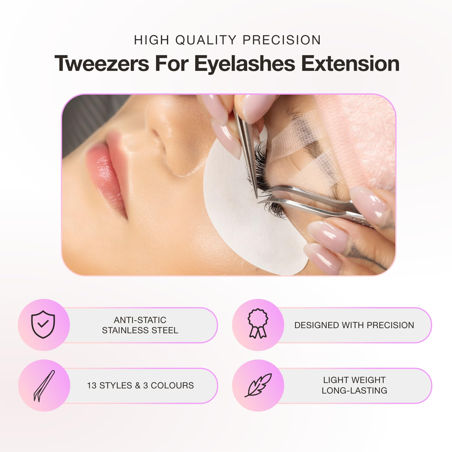 Curacoro Lash Tweezers, Fiber Tip Grip (Gold, The Good Angle)