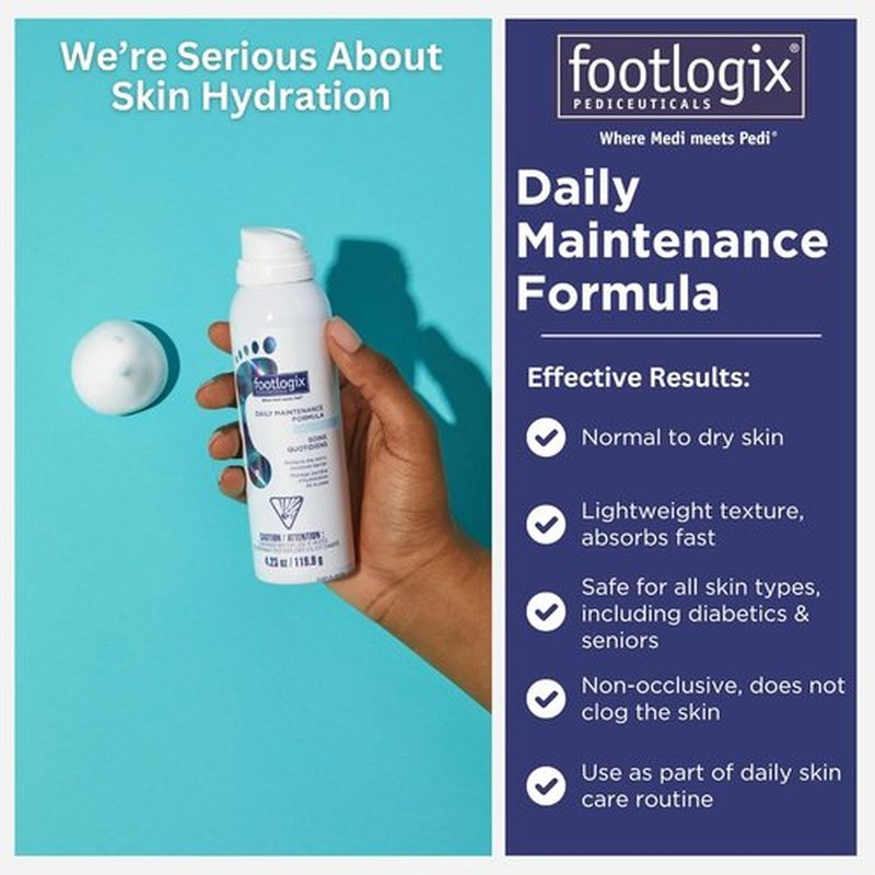 Footlogix Daily Maintenance Formula - Moisturizing Foot Mousse for Normal to Dry Skin | 4.23oz