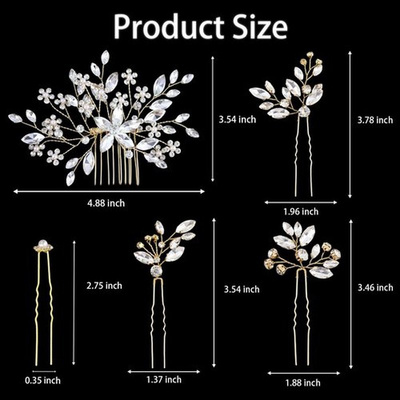 10 pcs Bride Hair Pins Rhinestone Bridal Hair Piece for Women Crystal Hair Accessories for Bride Bridesmaids Flower Girls(Gold)